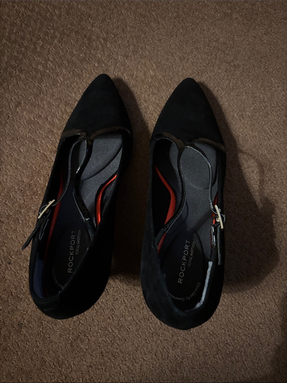 Rockport Black Pointed Mary Jane Flats with Gold Accent